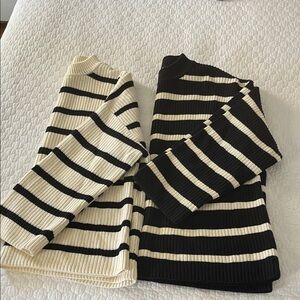 Set of 2 H&M Black and Cream Boxy Striped Sweaters Medium